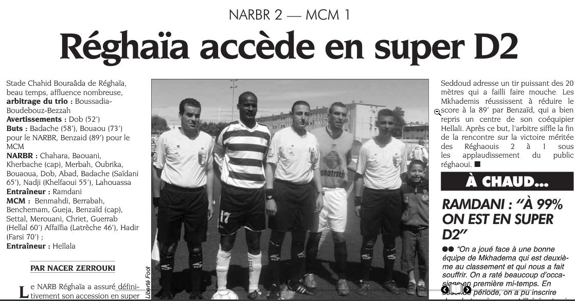 Mounir Dob accède en super D2 avec le NARB Réghaia