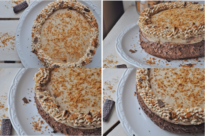 Gâteau duo de mousses chocolat-spéculoos et son praliné feuilleté