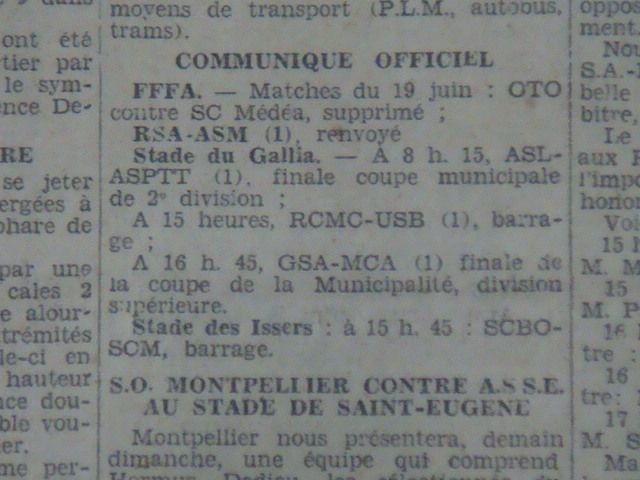 Dimanche 19 juin 1932 à caroubier Finale Coupe de la Municipalité Gallia SA-MCA 1-0