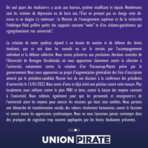 Communiqué sur la situation universitaire actuelle et la création de l’Union Pirate Finistérienne.