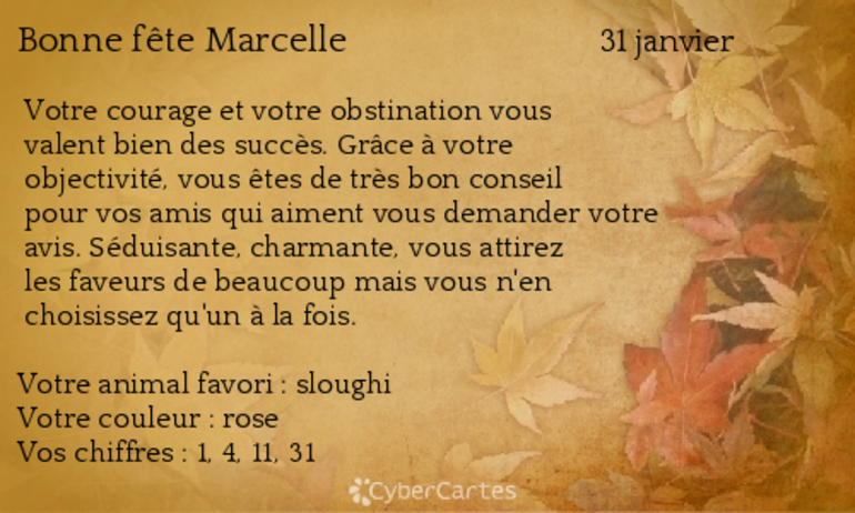 Carte bonne fête Marcelle (31 janvier) !