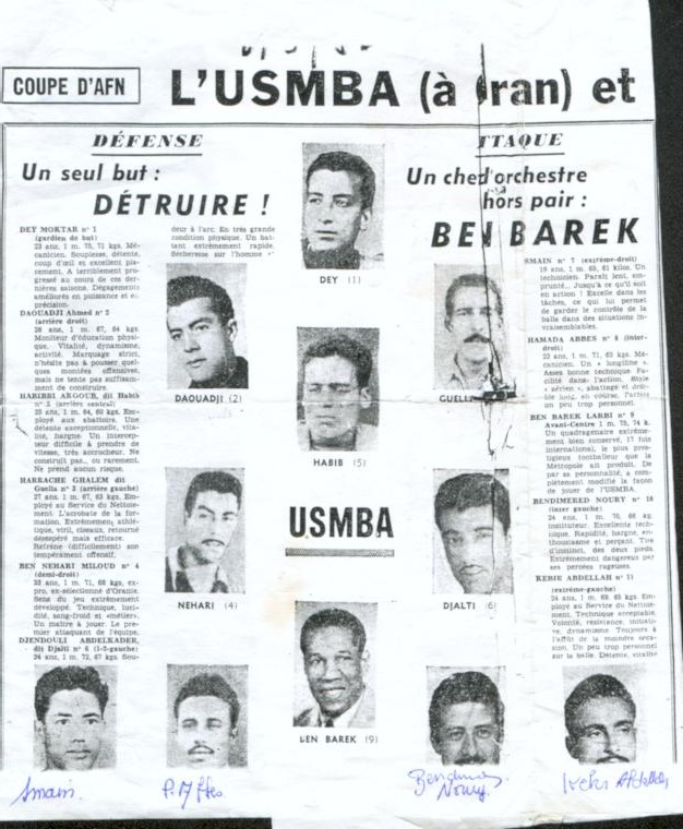 13 Mai 1956 au Stade Vincent Monréal  Finale coupe AFN USMBA -  SCBA