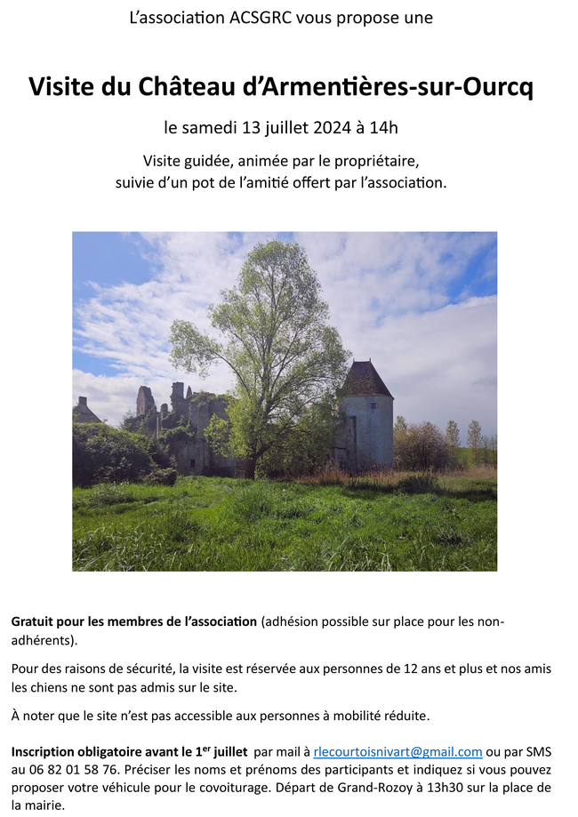 Visite du château d'Armentières le 13 juillet à 14h