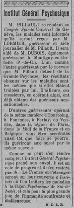 Institut Général Psychosique (Le Fraterniste, 2 mai 1913)
