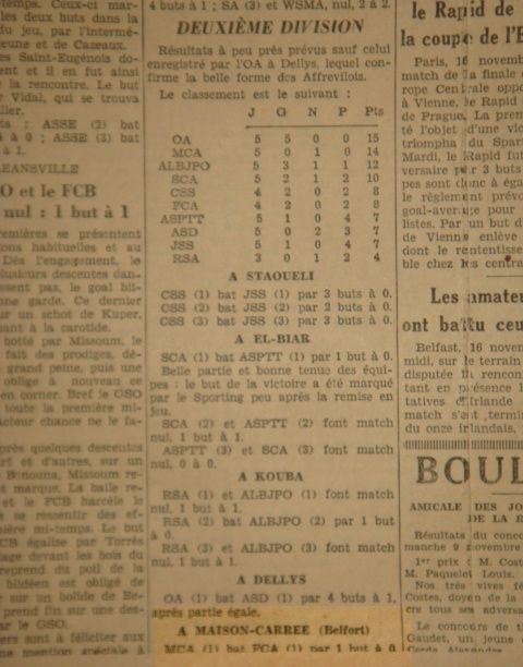 Dimanche 16.11.1930 à Belfort MCA-FC Arbâa 1-0