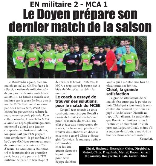 Mardi 20.05.2014 Amical MCA-EN Militaire 1-2