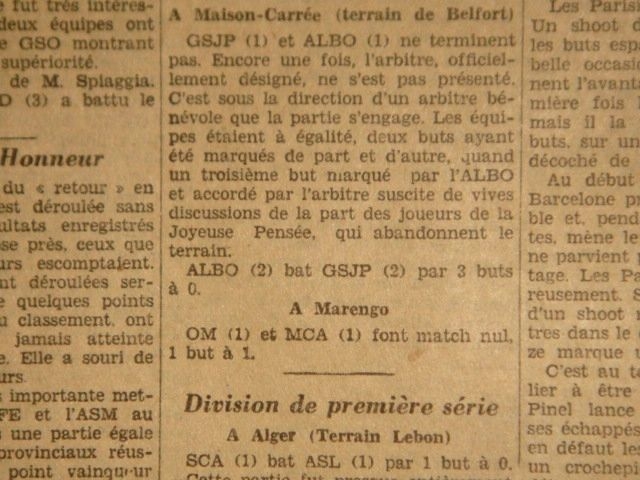 23.2.1930 à Marengo Olympique Marengo-MCA 1-1