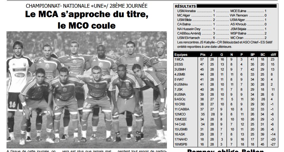 Samedi 24.4.2010 Stade Opow de Rouiba MCA-WAT 1-0