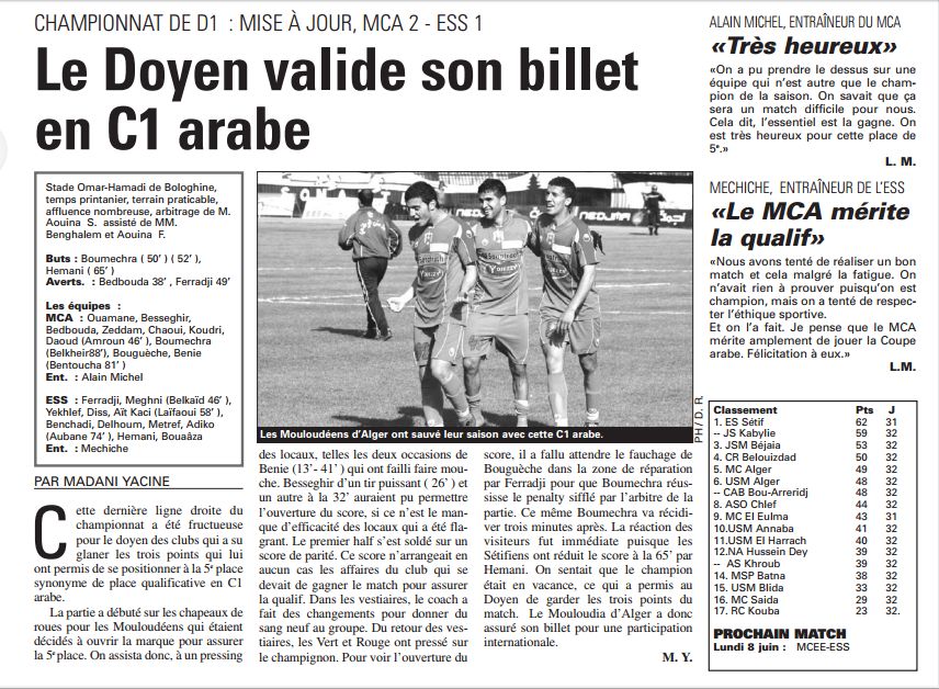 Jeudi 4.6.2009 stade omar Hamadi MCA-ESS 2-1