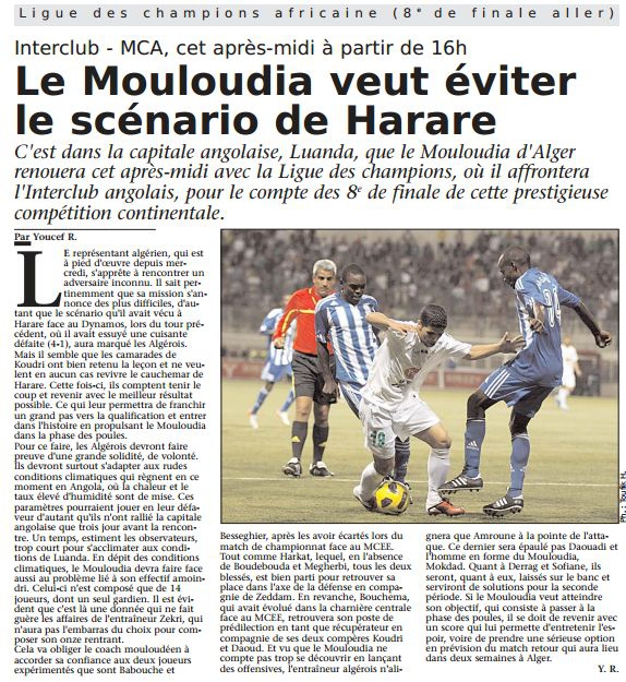 Samedi 23.4.2011 Stade Rocha Pinto (Luanda) Africain Champions League Desportivo Interclub-MCA