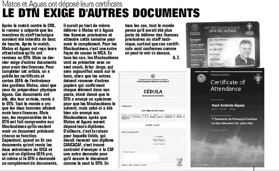 Les attestations de Aguas et Matos