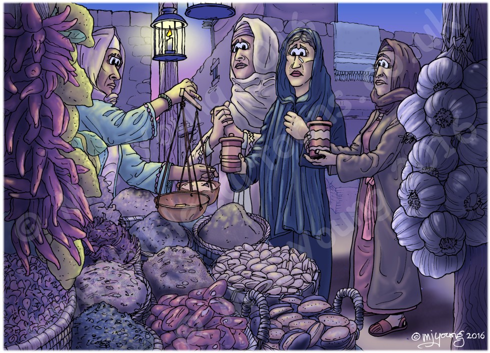 Mark 16 - Resurrection of Jesus - Scene 01 - Buying spices (Night version)