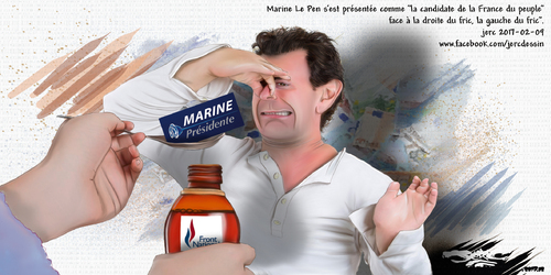 dessin de JERC jeudi 09 février 2017 caricature Marine présidente Marine le Pen l'extrême droite du fric www.facebook.com/jercdessin