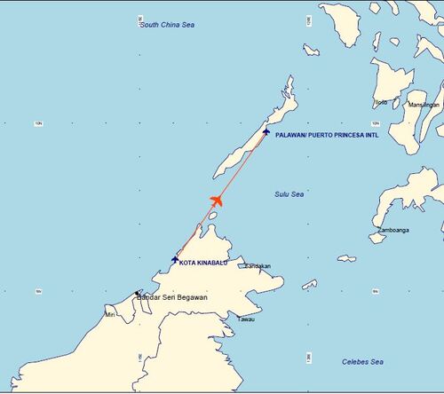 plan de vol du jour : Kota-Kinabalu / Puerto Princesa