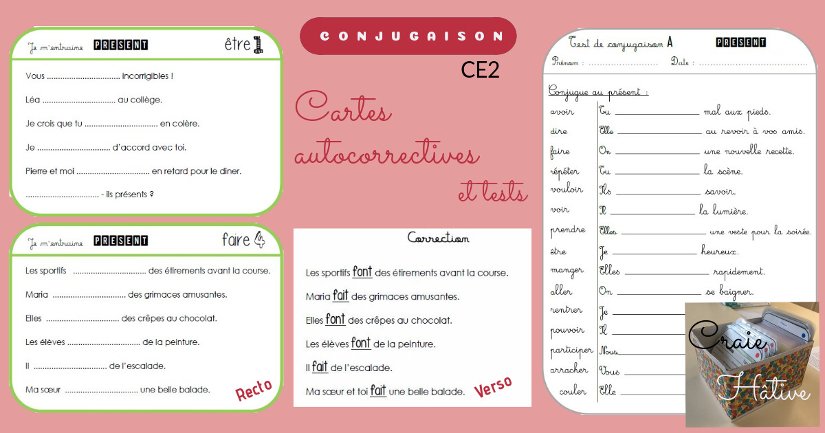 Exercices de conjugaison : cartes et tests pour le CE2 - Craie hâtive