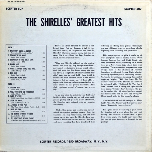 The Shirelles : Album " The Shirelles' Greatest Hits " Scepter Records SPS-507 [ US ] en Janvier 1963