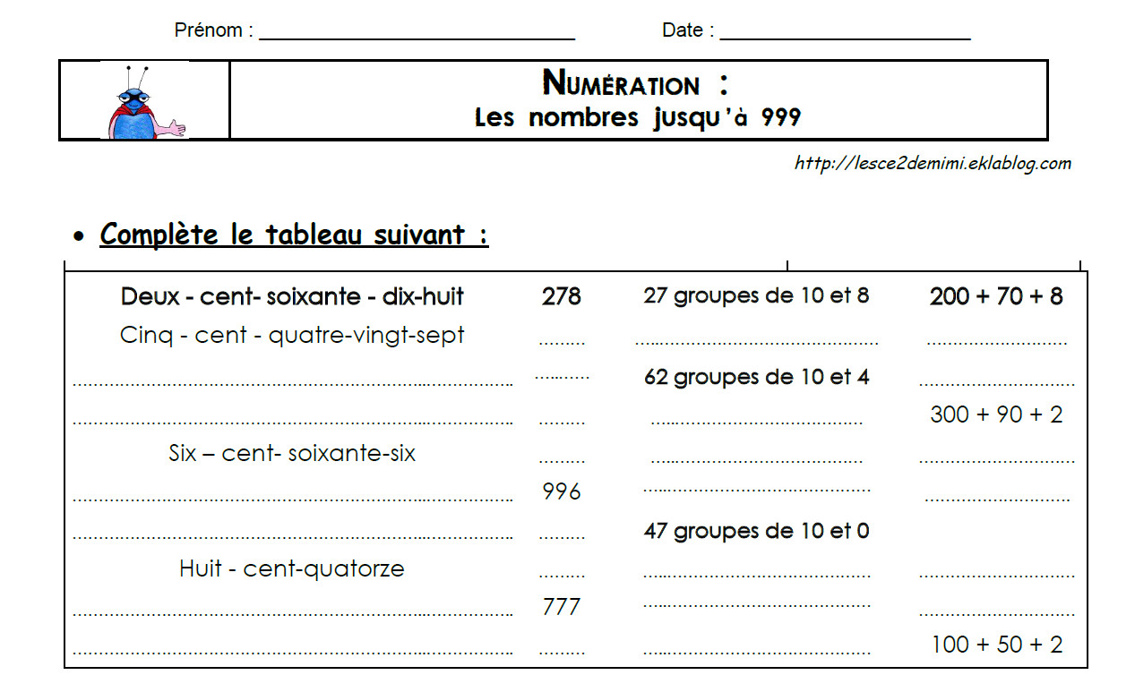 Les Nombres De 0 à 999 Ce2 Les nombres jusqu'à 999 - Les CE2 de mimi