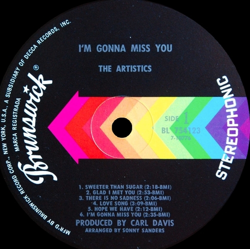 The Artistics : Album " I'm Gonna Miss You " Brunswick Records BL 754123 [US]