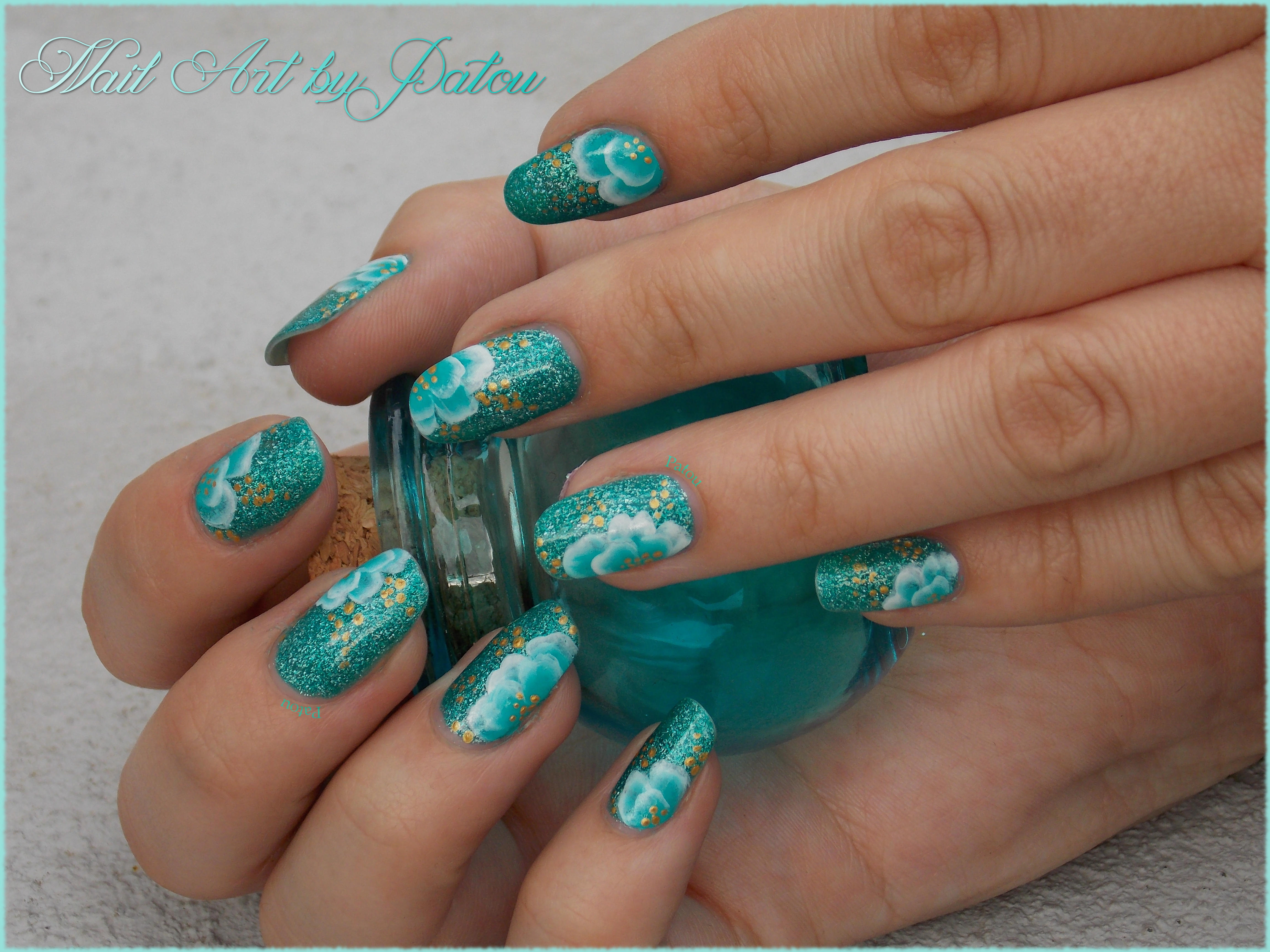 One stroke turquoise - inspiration Nail Art Sakura - Nail Art by Patou