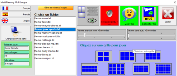 MultiMemory ML : un éditeur de mémory, avec choix des images, synthèse vocale et mode défilement