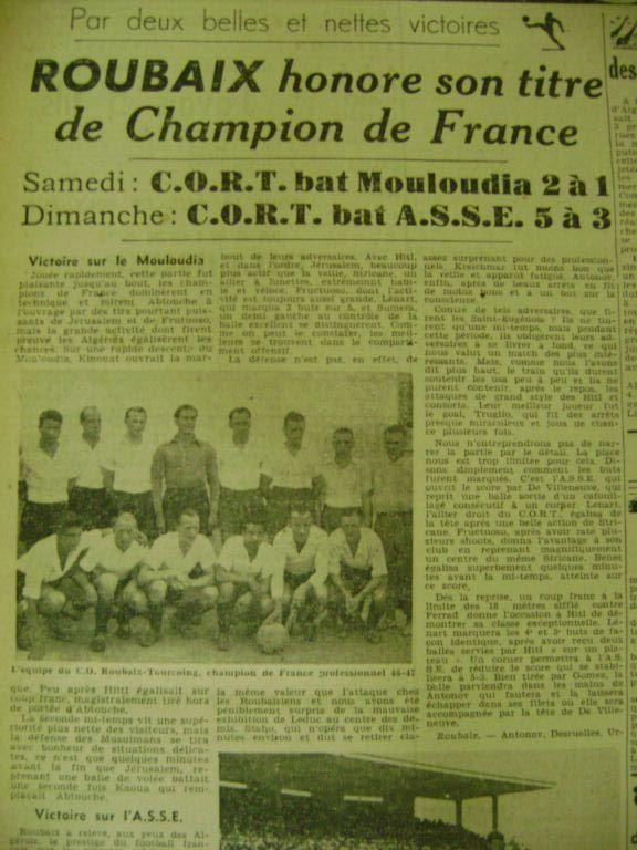 Roubaix Tourcoing-MCA 2-1 le 8.6.1947