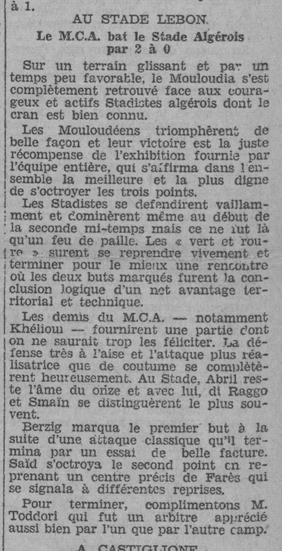 Dimanche 21.2.1932 au stade lebon Stade Algérois-MCA 0-2