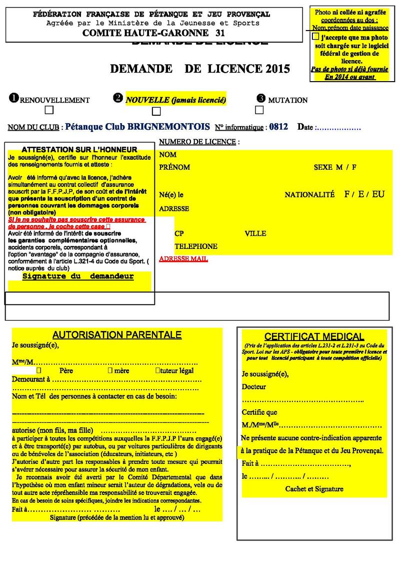 Renouvellements   - Mutations ou nouvelles Licences 2015