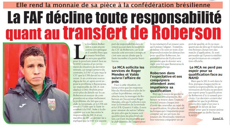 ROBERSON non encore qualifié à qui la faute