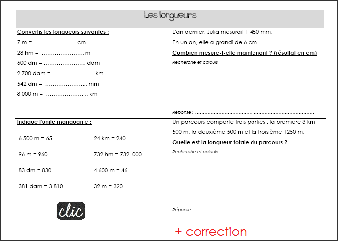 Les unités de longueur : Tableau et entraînement