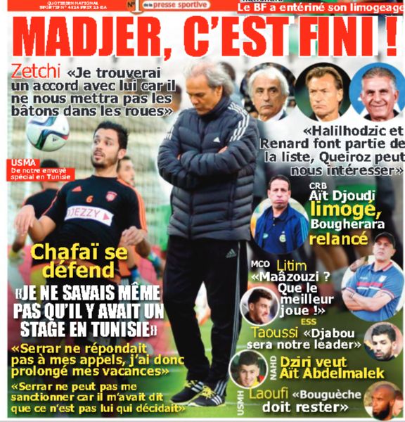 23.6.2018 le MJS Hattab limoge Madjer, le BF de la FAF entérine la décision le lendemain