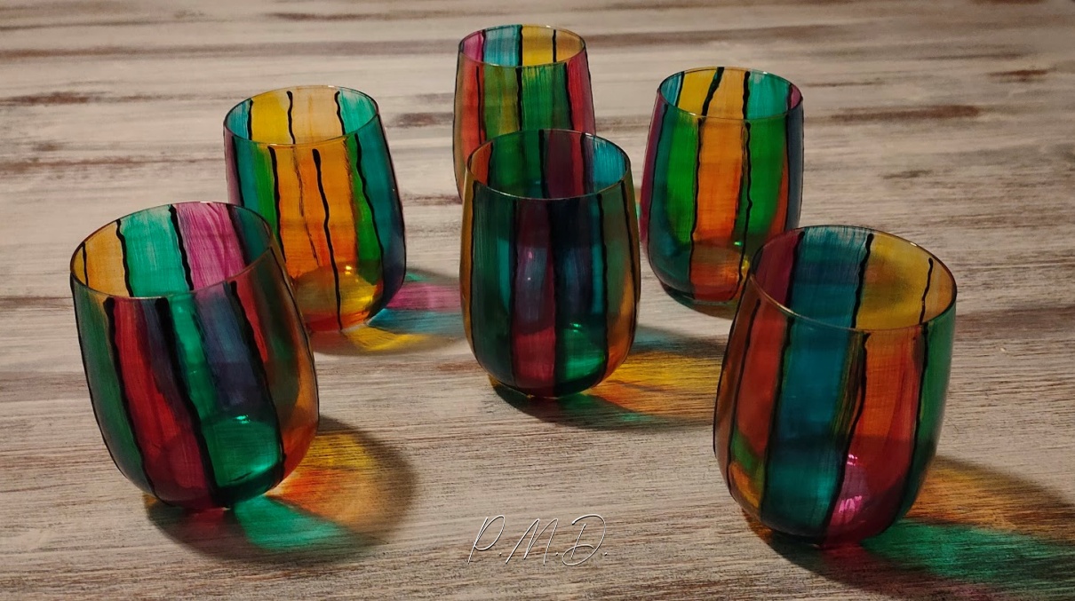 2022 - Verres peints et cerne relief fixé à la cuisson au four - CP