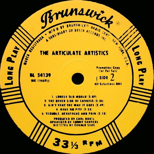 The Artistics ‎: Album " The Articulate Artistics " Brunswick ‎Records BL 754139 [ US ]