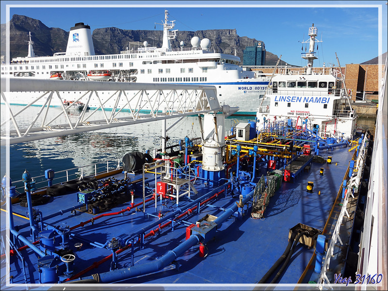 Nous ne profiterons pas longtemps de la vue sur le port car un ravitailleur en carburant vient s'amarrer juste sous notre cabine ... - Cape Town - Afrique du Sud