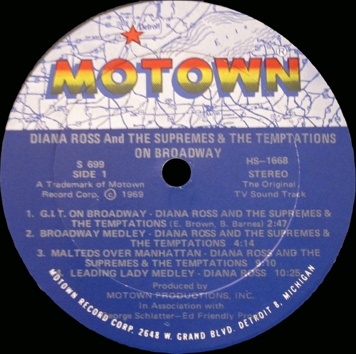 Diana Ross & The Supremes & The Temptations : Album " On Broadway ( Original T.V. Soundtrack ) " Motown Records MS 699 [ US ]