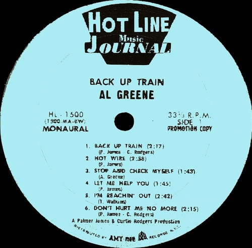 Al Green : Album " Back Up Train " Hot Line Music Journal Records HLS-1500S [ US ] 1967