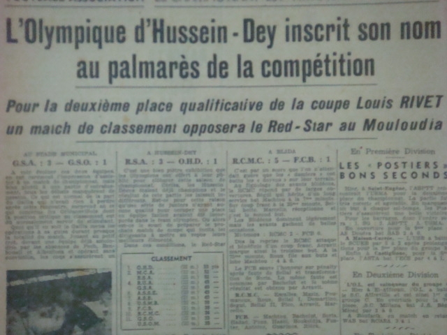 Mercredi 28.4.48 Hussein Dey MCA-RSA 1-0 barrage 2em place