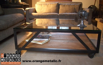 Table basse acier et bois et verre O'range Metalic Mobilier Industriel 2