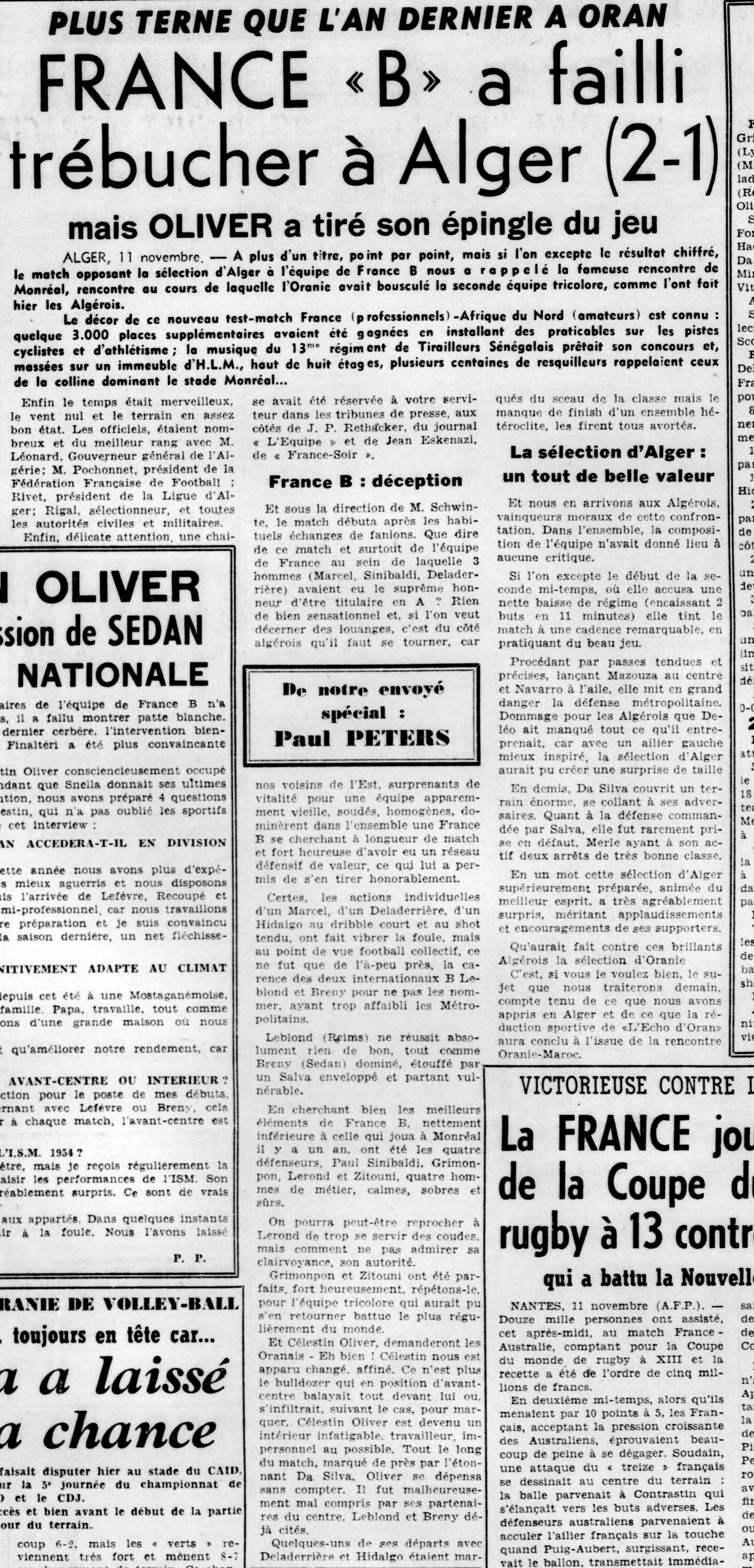 11.11.1954 à Alger Sélection d'Alger-France 