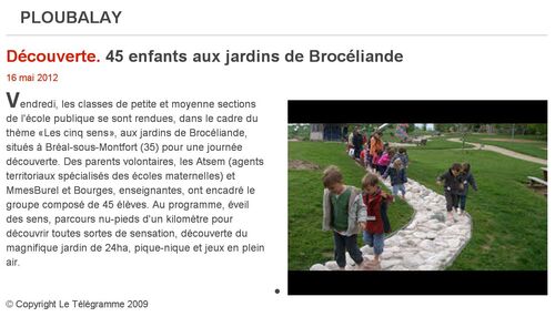 Le Télégramme - 16/05/2012 - Découverte. 45 enfants aux jardins de Brocéliande