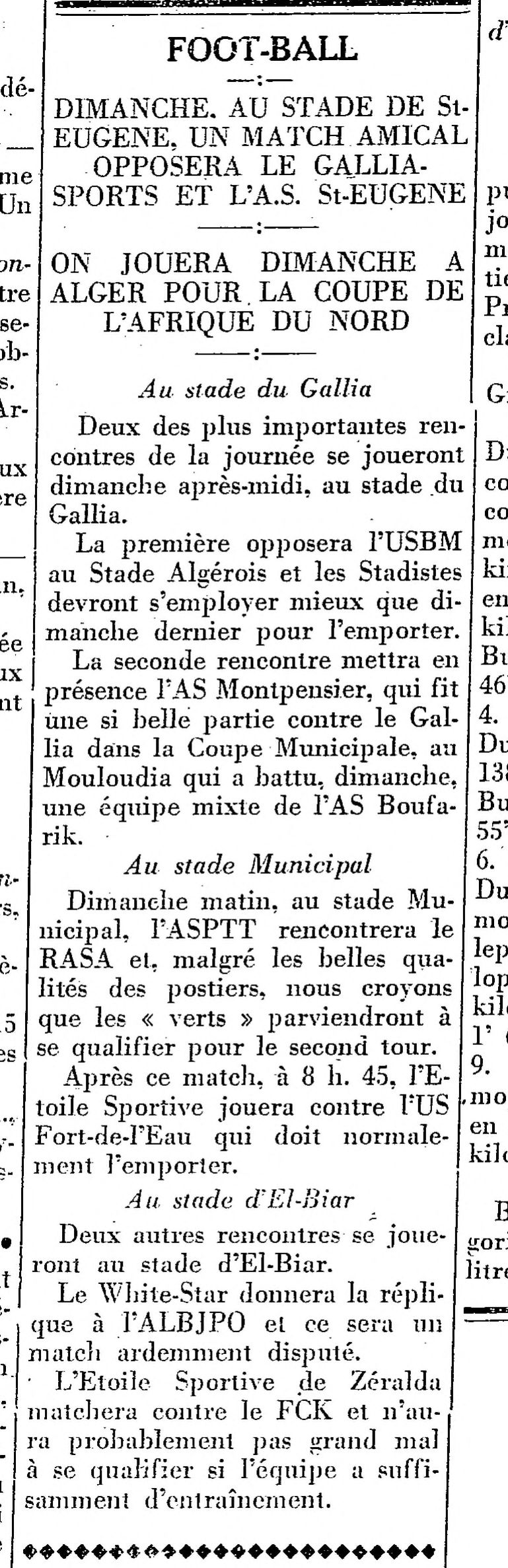 Dimanche 28.9.1930 Stade du Gallia coupe AFN  AS Montpensier-MCA 0-1