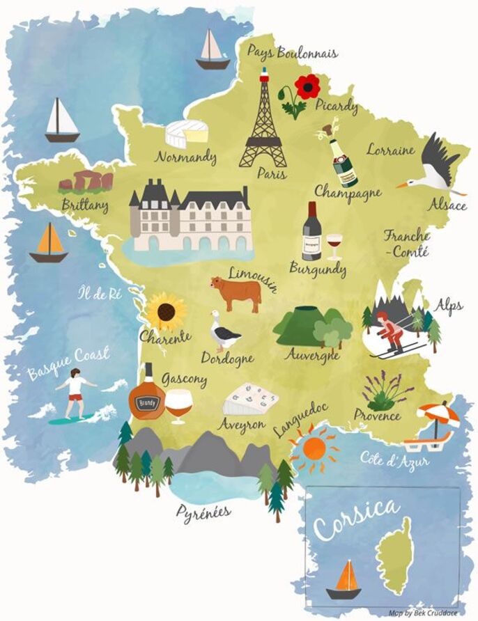 Illustrated maps of French Regions and Cities for France Today Interative  Maps | Bek Cruddace | Illustration | France map, Illustrated map, Paris map
