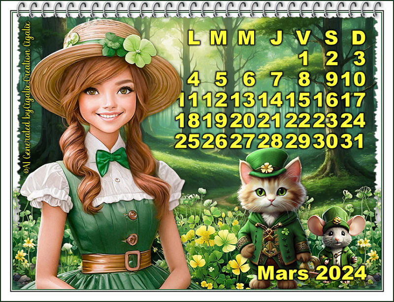 Calendriers Mars 2024