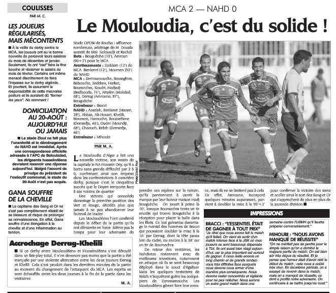 Samedi 27.02.2010 à Rouiba MCA-NAHD 2-0