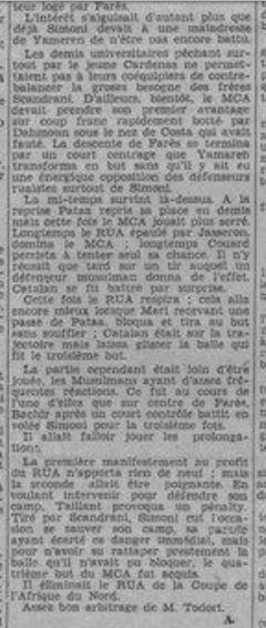 Dimanche 15.10.1933 à St Eugène coupe AFN MCA-RUA (division honneur) 4-3 après prolongations (l'e