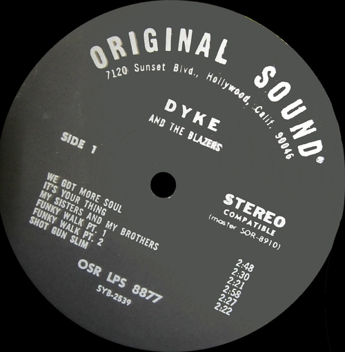 Dyke & The Blazers : Album " Dyke's Greatest Hits " Original Sound Records OSR LPS 8877 [ US ]