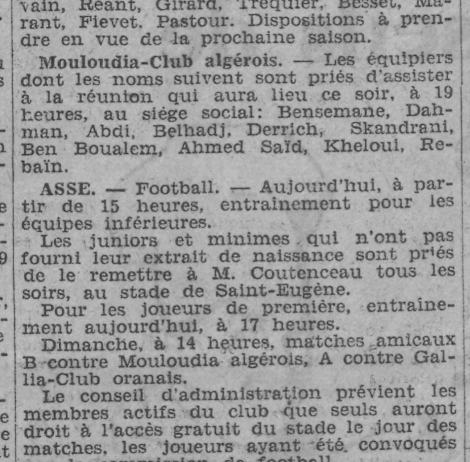 Jeudi 19.9.1929 convocation des joeurs