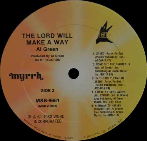 Al Green : Album " The Lord Will Make A Way " Myrrh Records MSB-6661 [ US ]