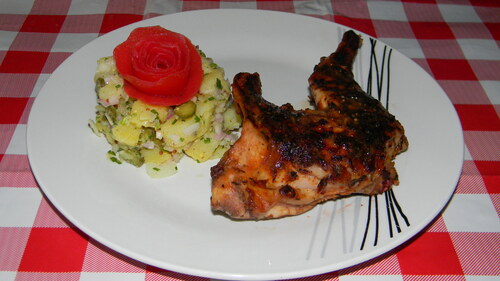 Lapin mariné à la tomate, thym, laurier et piment d'espelette