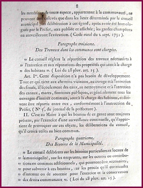 "Instructions données aux Conseillers municipaux  par le Préfet de la Côte d'Or "....en 1801