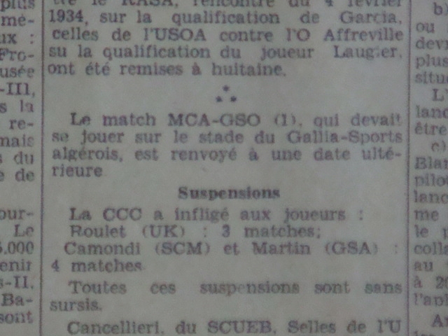 d 18.2.1934 stade du gallia gso-mca match renvoyé